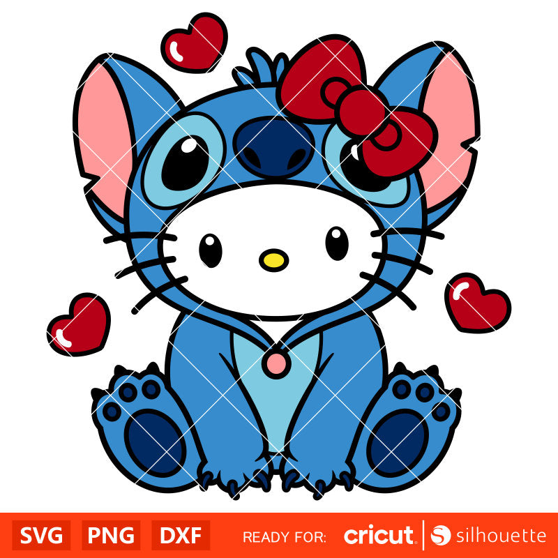 Hello Kitty Stitch Svg, Valentine’s Day Svg, Sanrio Valentine Svg, Kawaii Svg, Cricut, Silhouette Vector Cut File