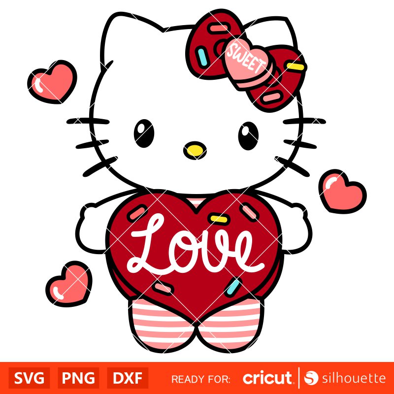 Hello Kitty Sweet Love&nbsp;Svg, Valentine’s Day Svg, Sanrio Valentine Svg, Kawaii Svg, Cricut, Silhouette Vector Cut File
