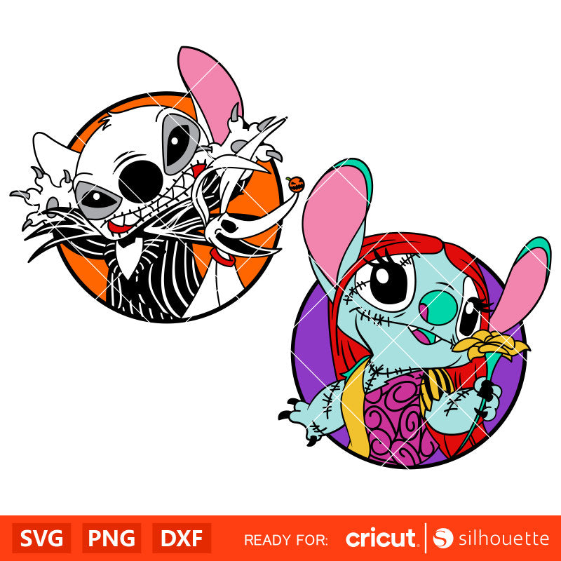 Jack &amp; Sally Stitch Bundle Svg, Nightmare Before Christmas Svg, Halloween Svg, Disney Svg, Cricut, Silhouette Vector Cut File