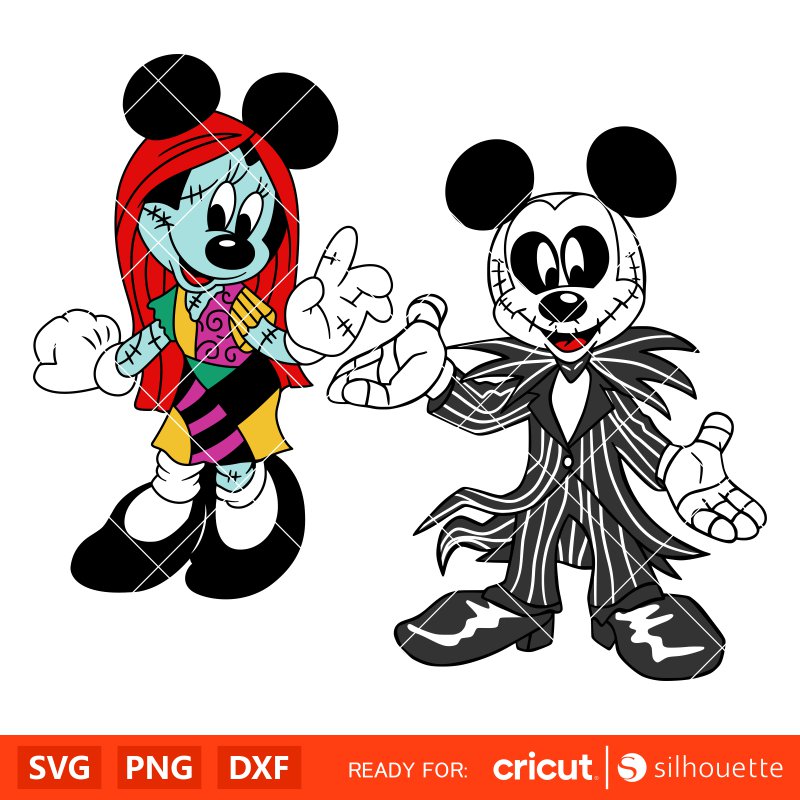 Jack and Sally Mickey &amp; Minnie Bundle Svg, Halloween Svg, Spooky Season Svg, Disney Svg, Cricut, Silhouette Vector Cut File