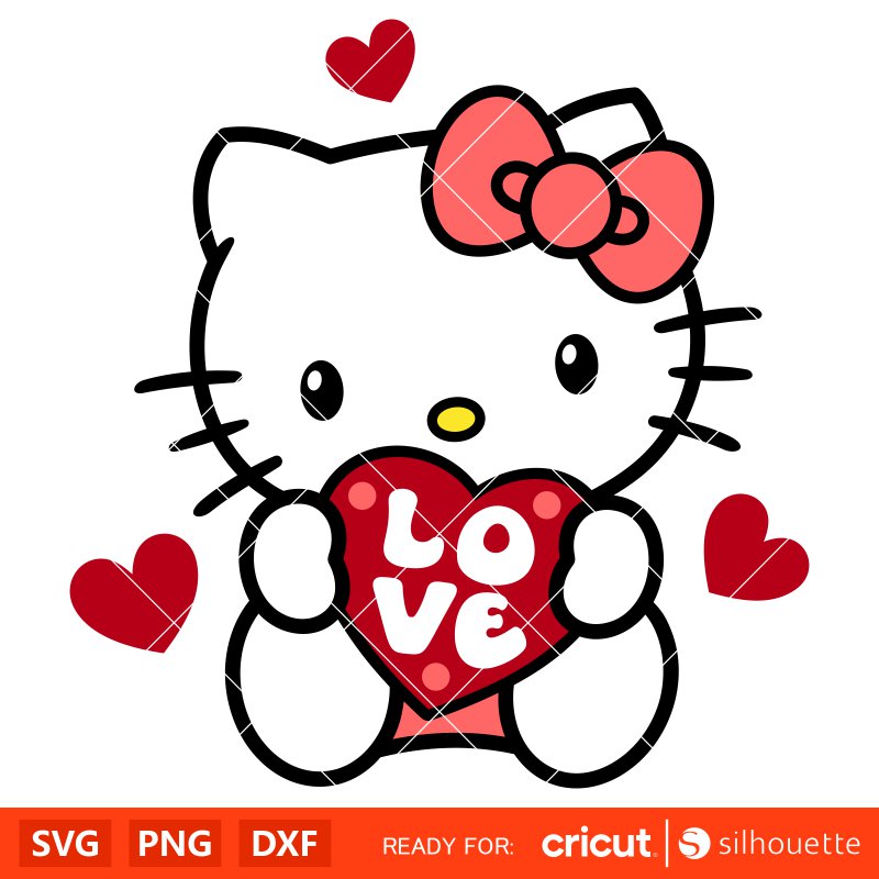 Love Heart Hello Kitty&nbsp;Svg, Valentine’s Day Svg, Sanrio Valentine Svg, Kawaii Svg, Cricut, Silhouette Vector Cut File