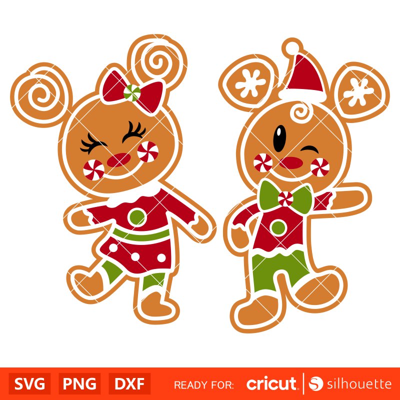 Mickey And Minnie Mouse Gingerbread Svg, Christmas Svg, Disney Christmas Svg, Santa Claus Svg, Cricut, Silhouette Vector Cut File