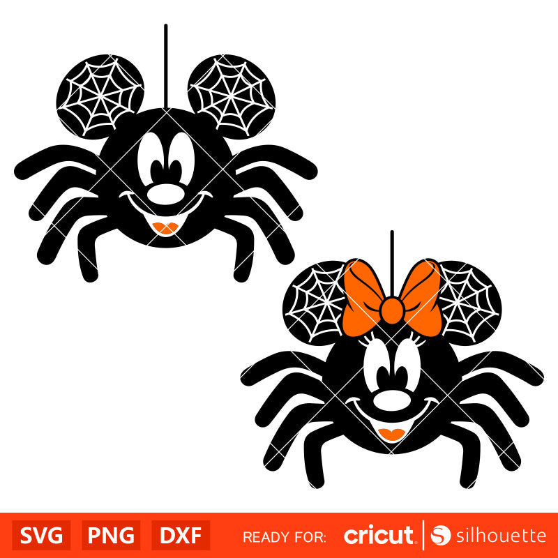 Mickey &amp; Minnie Mouse Spider Bundle Svg, Trick or Treat Svg, Halloween Svg, Disney Svg, Cricut, Silhouette Vector Cut File
