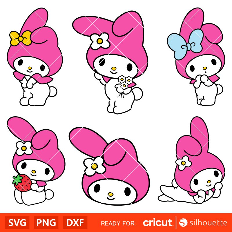 My Melody Bundle Svg, Sanrio Svg, Hello Kitty Svg, Kawaii Svg, Cricut, Silhouette Vector Cut File