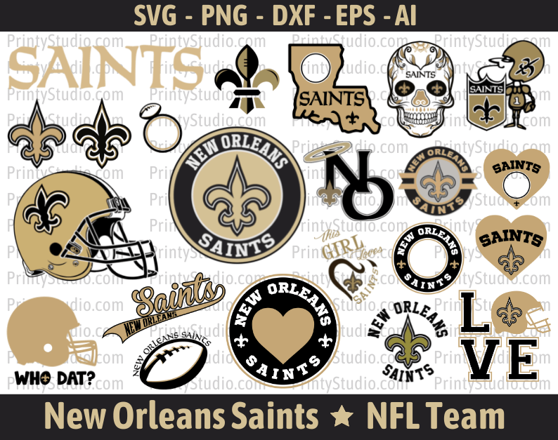New Orleans Saints Clipart Bundle, PNG & SVG Cut Files for Cricut / Silhouette