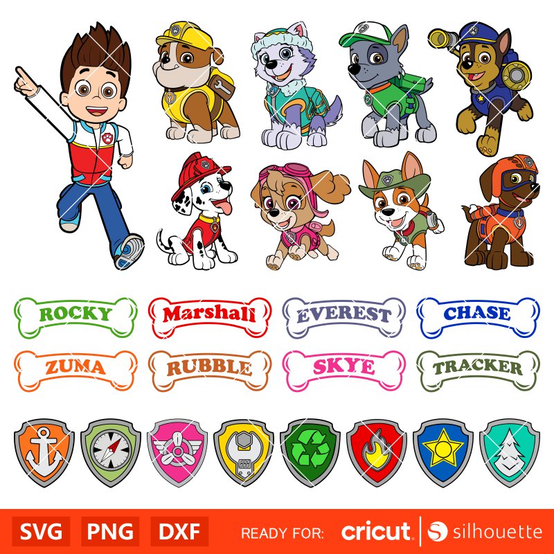 Layered Paw Patrol Svg Bundle, Instant Download, Bundle For Cricut, Silhouette Vector SVG PNG DXF Cut File