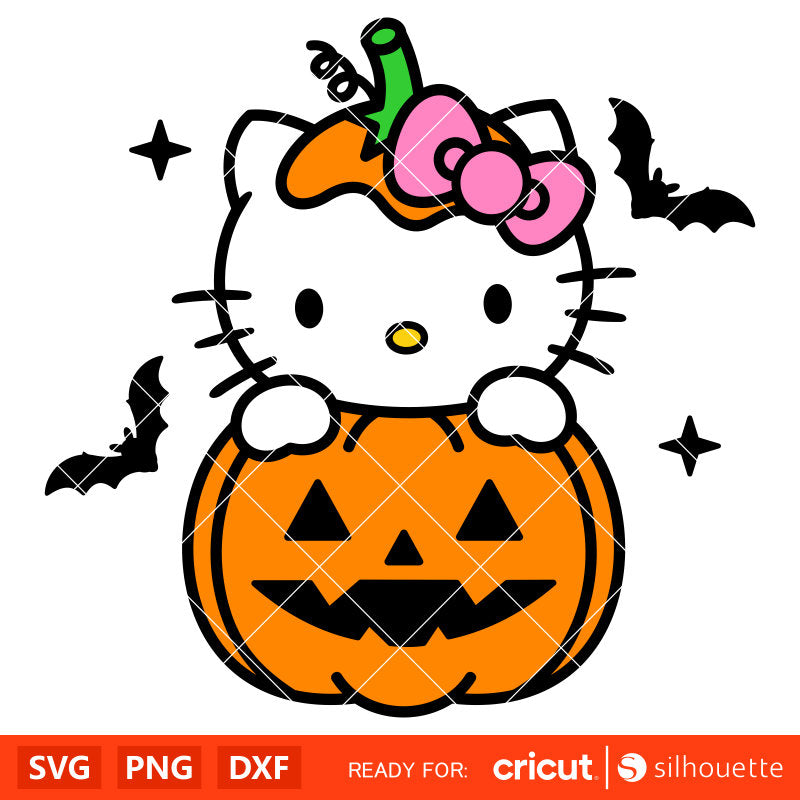 Pumpkin Hello Kitty Svg, Halloween Svg, Hello Kitty Svg, Kawaii Svg, Cricut, Silhouette Vector Cut File