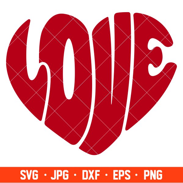 Retro Love Heart Svg, Love Svg, Valentine’s Day Svg, Valentine Svg, Cricut, Silhouette Vector Cut File