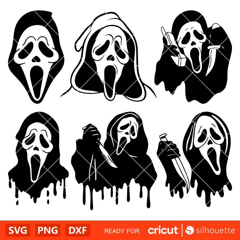 Scream Ghost face Bundle Svg, Ghost face Svg, Halloween Svg, Horror Movie Svg, Cricut, Silhouette Vector Cut File