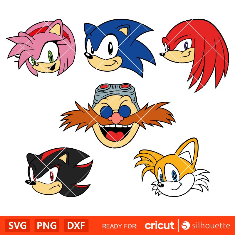 Sonic the Hedgehog Bundle Svg, Sonic Face Svg, Sonic Head Svg, Layered Svg, Cricut, Silhouette Vector Cut File