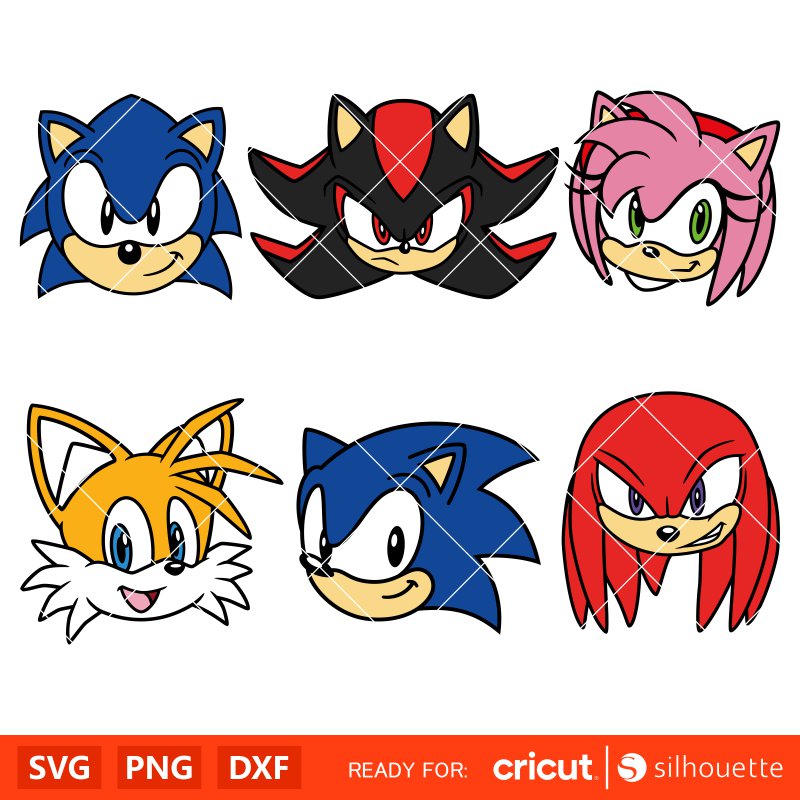 Sonic the Hedgehog Bundle Svg, Sonic Face Svg, Sonic Head Svg, Layered Svg, Cricut, Silhouette Vector Cut File