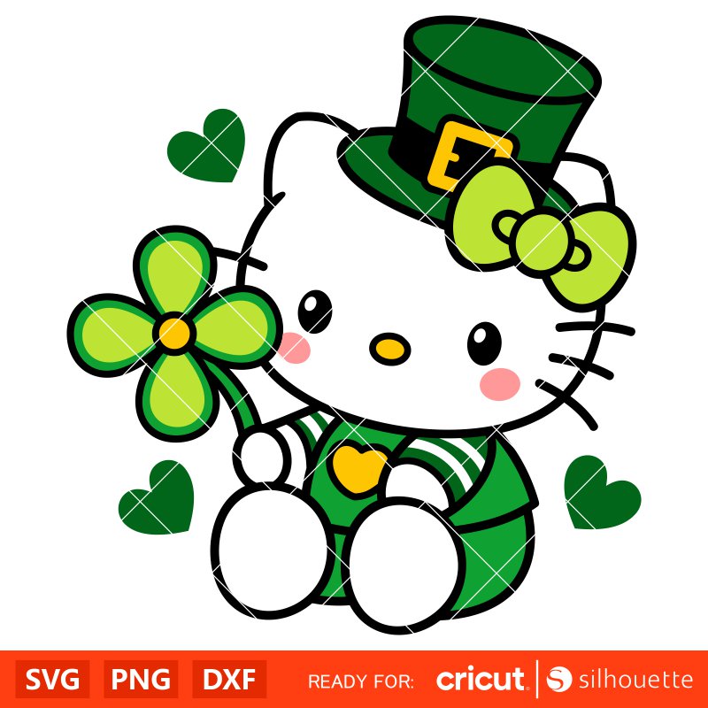 St. Patrick’s Hello Kitty Svg, St. Patrick’s Day Svg, Sanrio Svg, Kawaii Svg, Cricut, Silhouette Vector Cut File