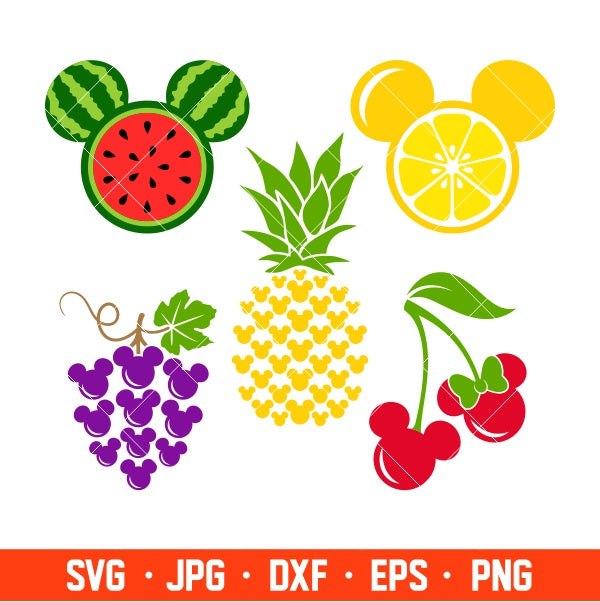 Summer Mickey Fruits Bundle Svg, Summer Svg, Lemon Svg, Watermelon Day Svg, Pineapple Svg, Cricut, Silhouette Vector Cut File