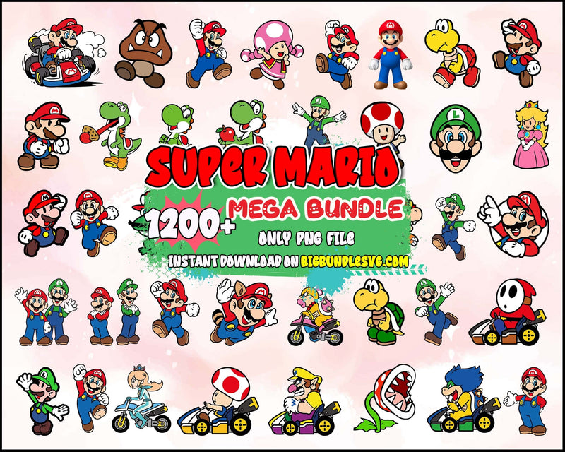 1200+ Super Mario svg,png,dxf,eps, Clipart bundle, Mega Files for cricut, Super Mario movie bundle