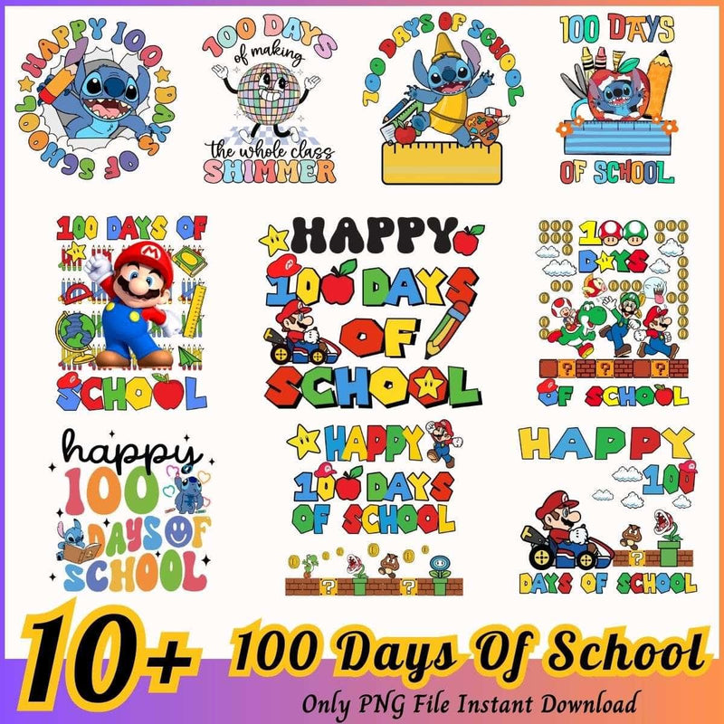 100 Days Of School Bundle PNG 10+ Level 100 Days PNG Instant Download