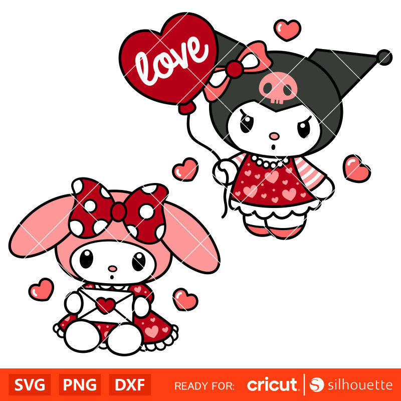 Valentine My Melody &amp; Kuromi Bundle&nbsp;Svg, Valentine’s Day Svg, Sanrio Valentine Svg, Kawaii Svg, Cricut, Silhouette Vector Cut File
