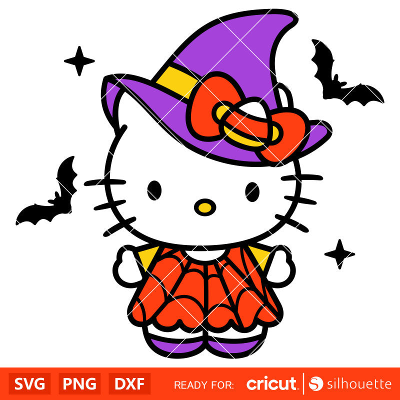 Witch Hello Kitty Svg, Halloween Svg, Hello Kitty Svg, Kawaii Svg, Cricut, Silhouette Vector Cut File