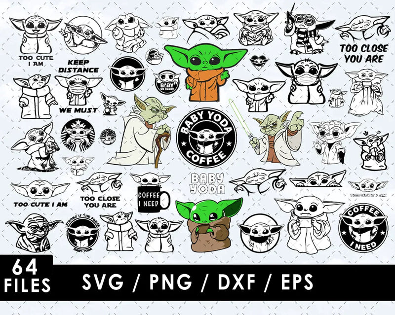 Baby Yoda Clipart Bundle, PNG & SVG Cut Files for Cricut / Silhouette