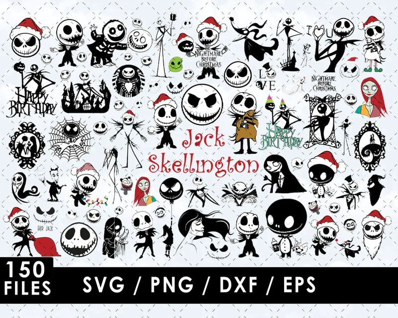 Jack Skellington PNG & SVG Bundle, 150 Files For Cricut & Silhouette