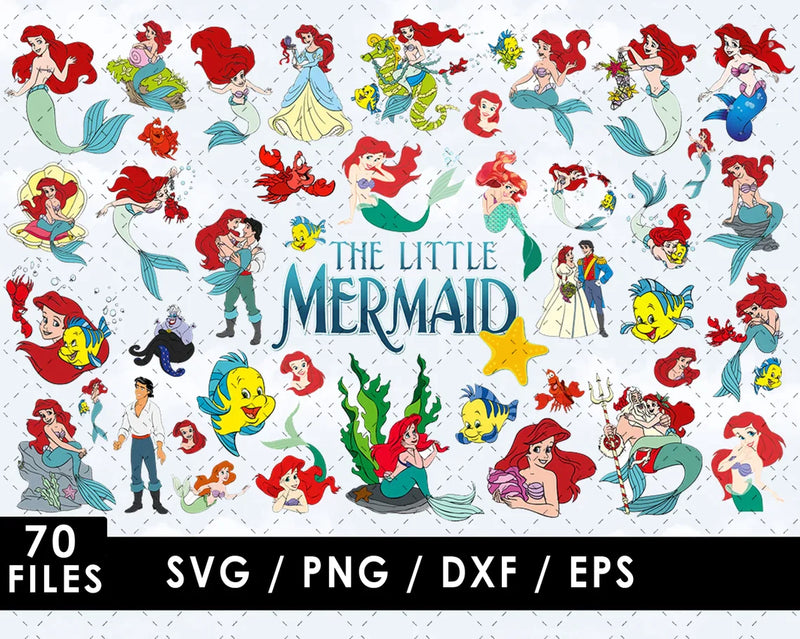 Little Mermaid Ariel PNG & SVG Bundle, 70 Files For Cricut & Silhouette