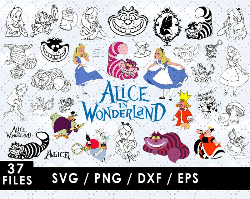 Alice in Wonderland Svg Cut Files - Alice in Wonderland Svg & Png Files - Clipart Bundle