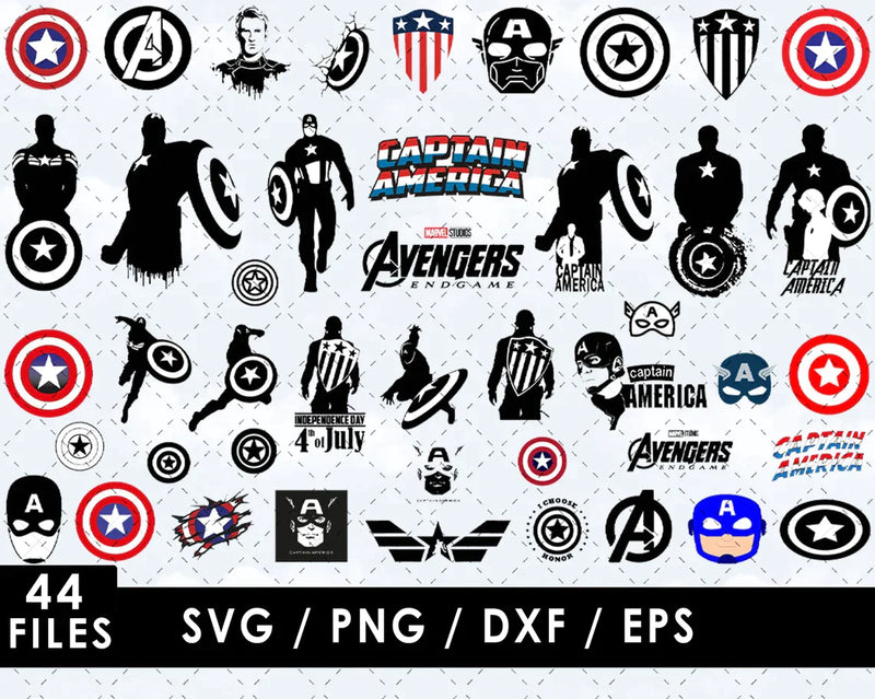 Captain America PNG & SVG Bundle, 44 Files For Cricut & Silhouette