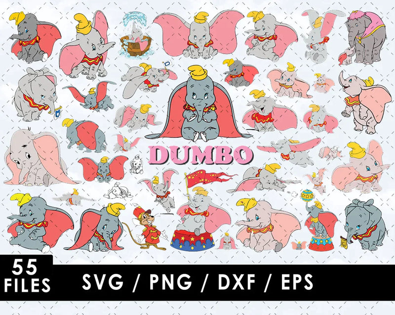 Dumbo PNG & SVG Bundle, 55 Files For Cricut & Silhouette