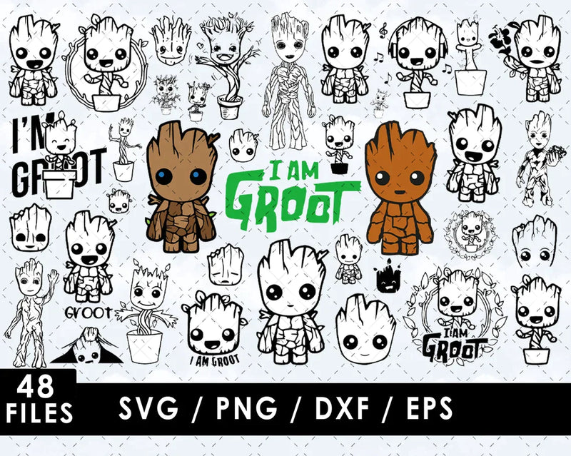 Groot PNG & SVG Bundle, 48 Files For Cricut & Silhouette