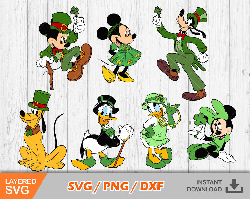 Mickey Saint Patricks Day clipart set, St. Patrick's Day svg cut files for Cricut / Silhouette, png, dxf, instant download