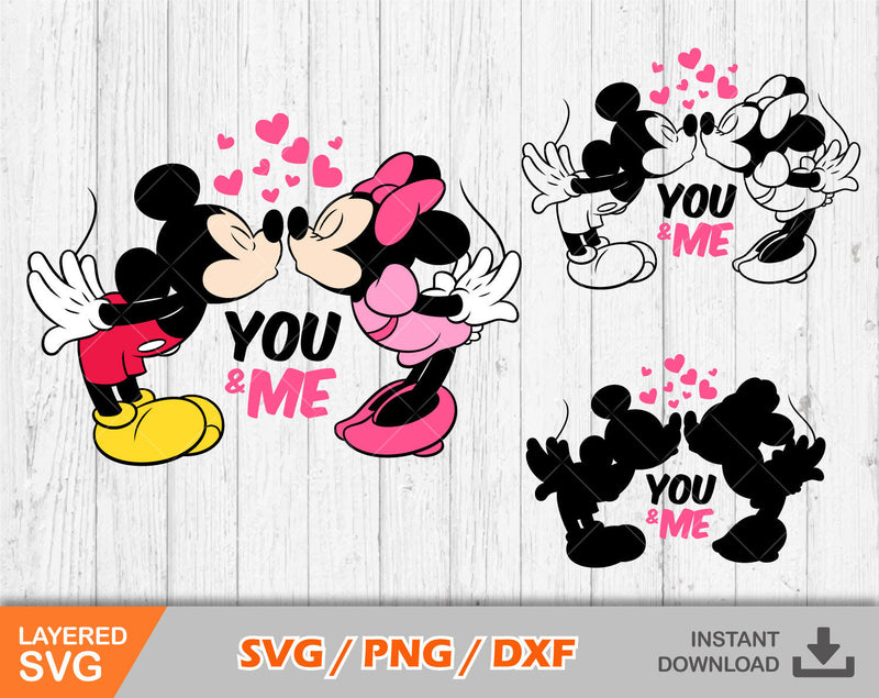 Mickey and Minnie Valentine's Day clipart, Valentines Day SVG cut files for Cricut / Silhouette, Set 2, PNG, DXF, instant download