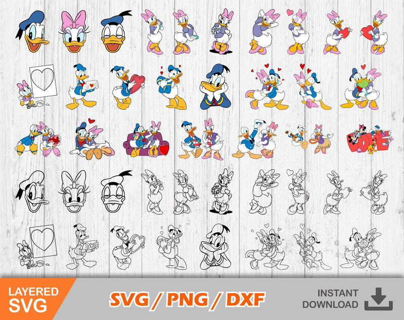 Donald and Daisy Valentine's Day clipart bundle, Valentines Day svg cut files for Cricut / Silhouette, Donald Duck svg, png, dxf