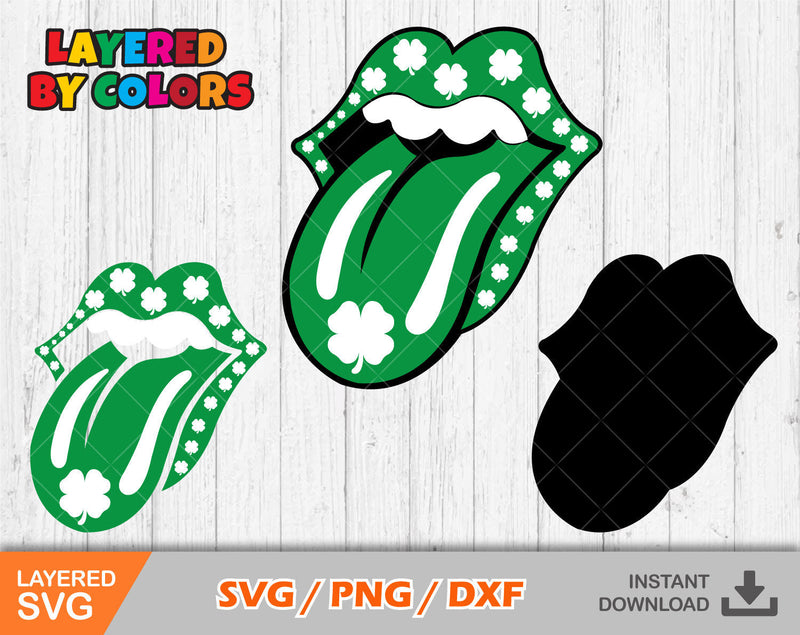 Lips and Tongue St. Patricks Day vector clipart, Saint Patrick's Day svg cutting files for cricut silhouette, svg, png, dxf, digital clipart