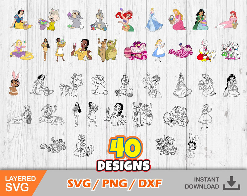 Princess Easter Clipart Bundle, Easter svg cut files for Cricut / Silhouette, Princesses svg, Princesses easter clip art, png, dxf