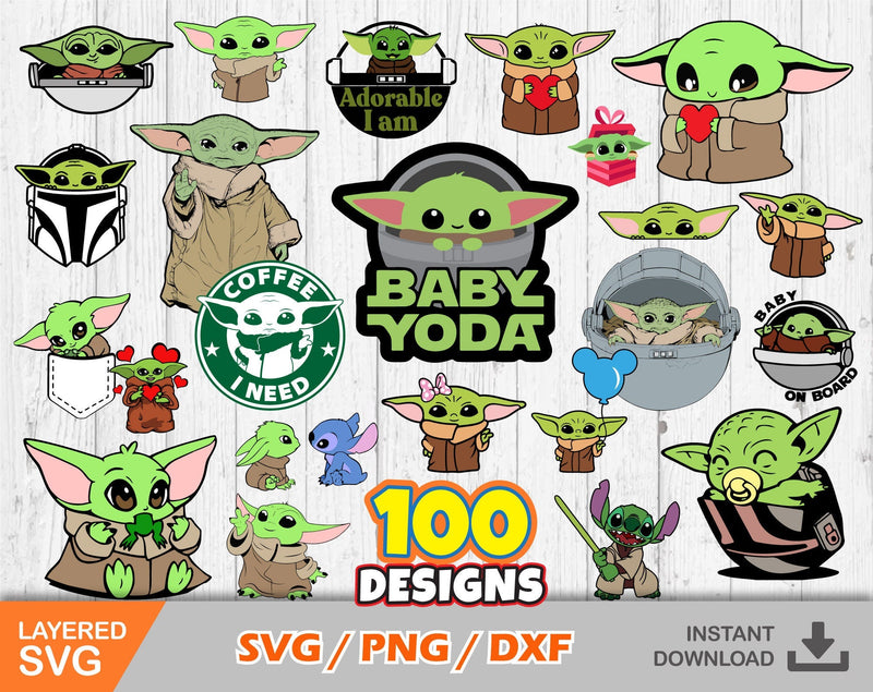 Baby Yoda 100 cliparts bundle, Baby Yoda svg cut files for Cricut / Silhouette, baby yoda png, star wars svg, png, dxf