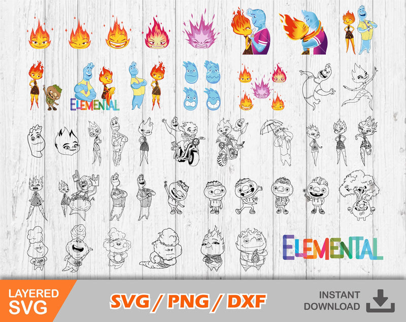 Elemental clipart set, Elemental svg cut files for Cricut / Silhouette, png, Elemental Ember and Wade svg, Elemental png, dxf