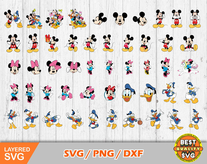 Mickey and friends 100 cliparts bundle, Mickey svg cut files for Cricut / Silhouette, Donald Duck svg, Mickey png, dxf