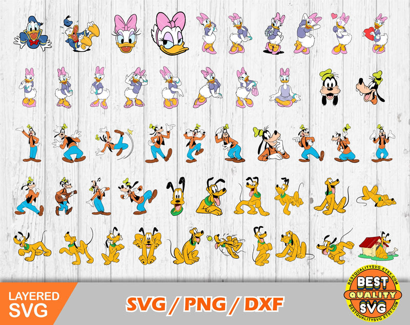 Mickey and friends 100 cliparts bundle, Mickey svg cut files for Cricut / Silhouette, Donald Duck svg, Mickey png, dxf