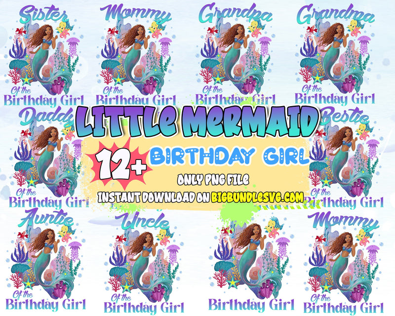 12+ Little Mermaid Birthday Girl PNG Files - Digital Download