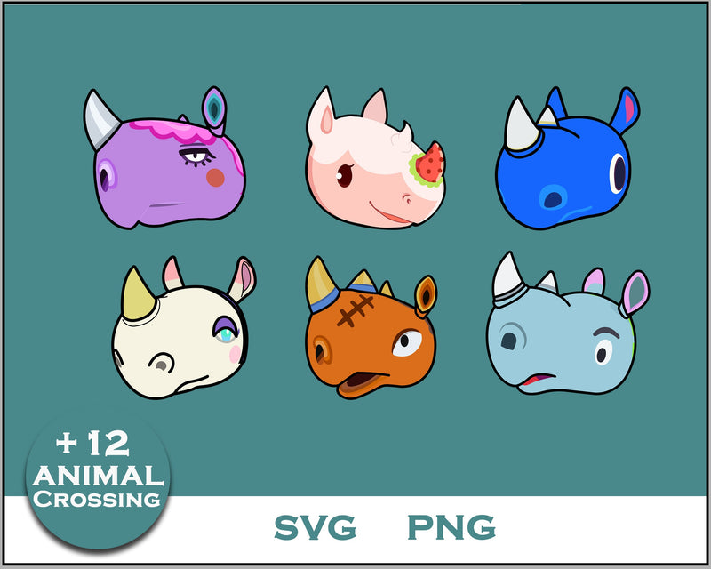 12+ Rhino Svg Bundle, Animal Crossing Svg Bundle, Animal Crossing Svg, Cartoon svg, png digital file